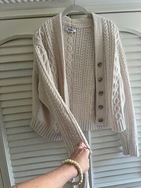RE/DONE Cream Cable Knit Cardigan Sweater